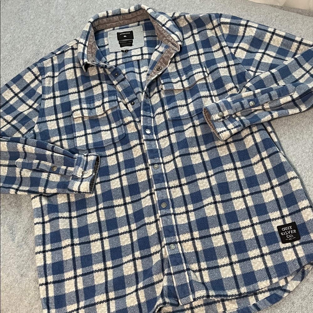 Quick Silver Fleece Plaid Shirt Mens Large Snap Front Shacket Skater Gorpcore